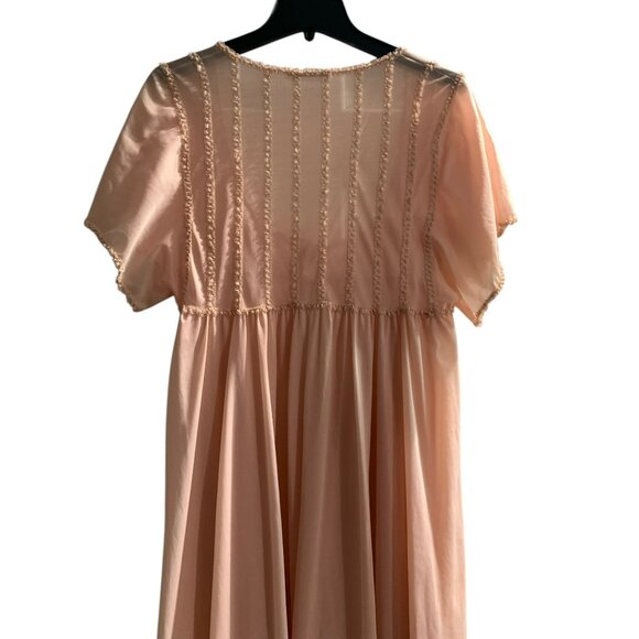 VTG 70s Peach Nylon Nightgown John Kloss For Cira S Cottagecore Peasant Prairie - Picture 5 of 9